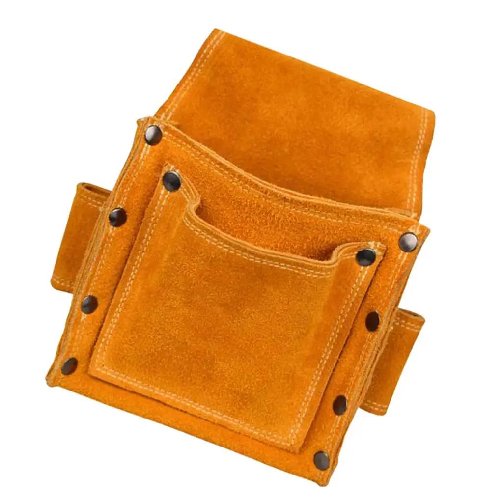 Thicken Cowhide Tool Pouch Carpenter Nail Pouch WaistBag Yellow Nail Holder